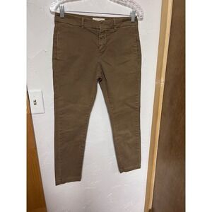 Nili Lotan Women Olive Green Khaki Cotton Twill Cropped Straight Leg Pants Size0